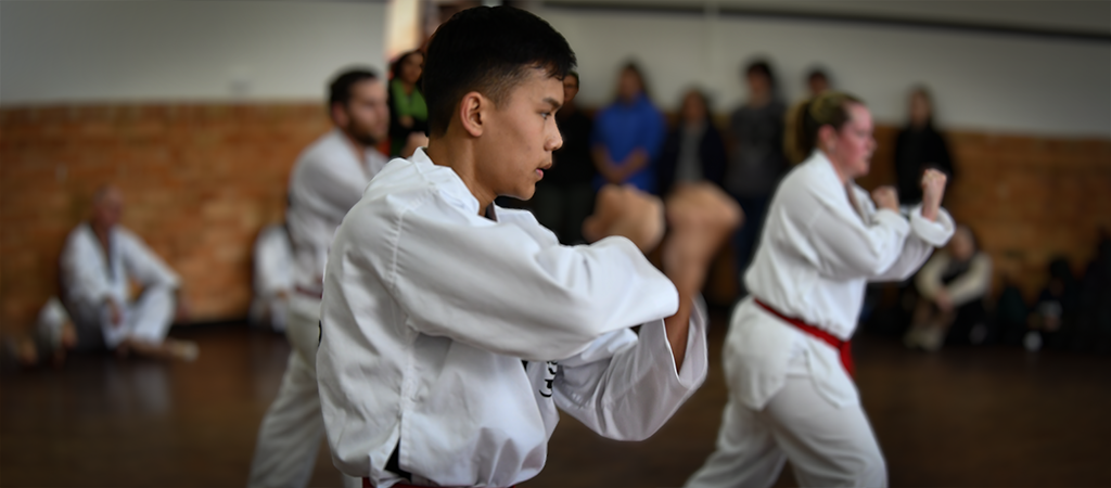 World Taekwondo youth and adults at a community grading ceremony in Adelaide, South Australia.